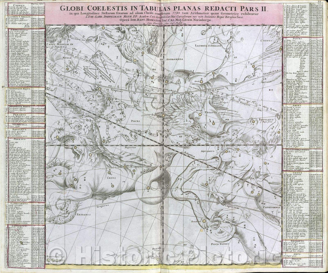 Historic Map : Globi Coelestis in Tabulas planas redacti pars II. in qua longitudines stellarum fixarum ad anum Christi completum 1730, 1730 , Vintage Wall Art