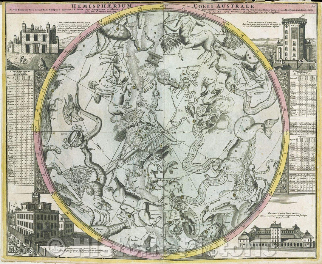 Historic Map : Hemisphaerium Coeli Australe in quo fixarum loca secundum eclipticae ductum  ad anum 1730., 1730 , Vintage Wall Art
