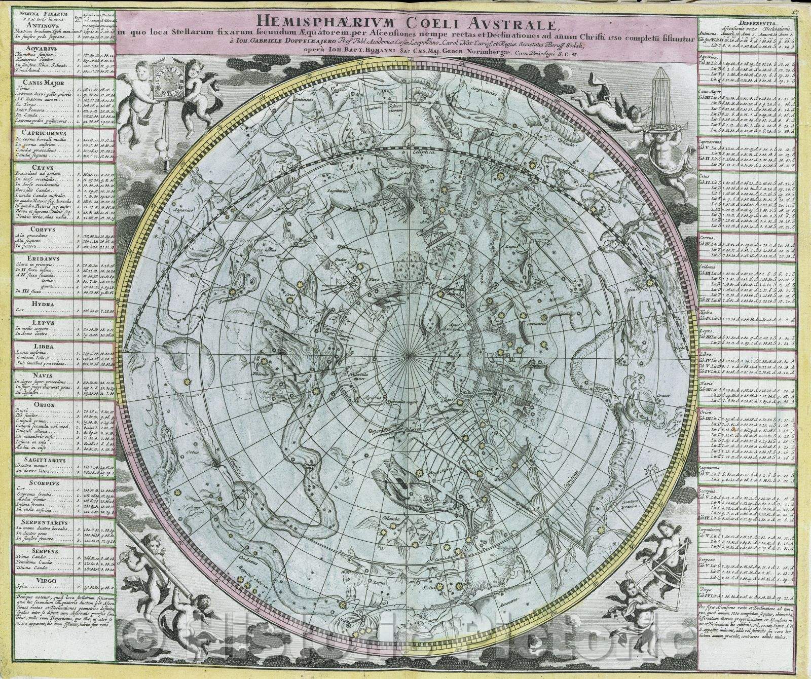Historic Map : Hemisphaerium Coeli Australe, in quo loca Stellarum fixarum secundum Aequatorem per ascensiones nempe rectas, 1730 , Vintage Wall Art