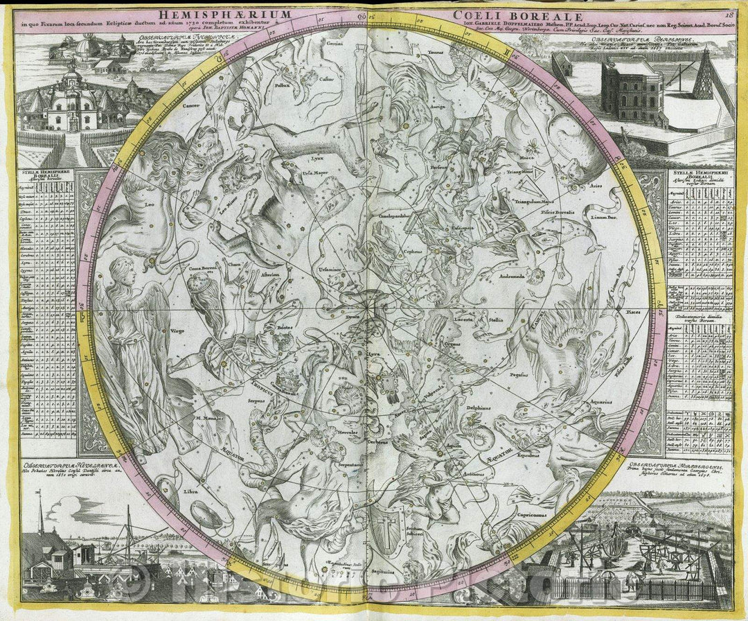 Historic Map : Hemisphaerium Coeli Boreale in quo fixarum loca secundum Eclipticae ductum ad anum 1730 completum, 1730 , Vintage Wall Art