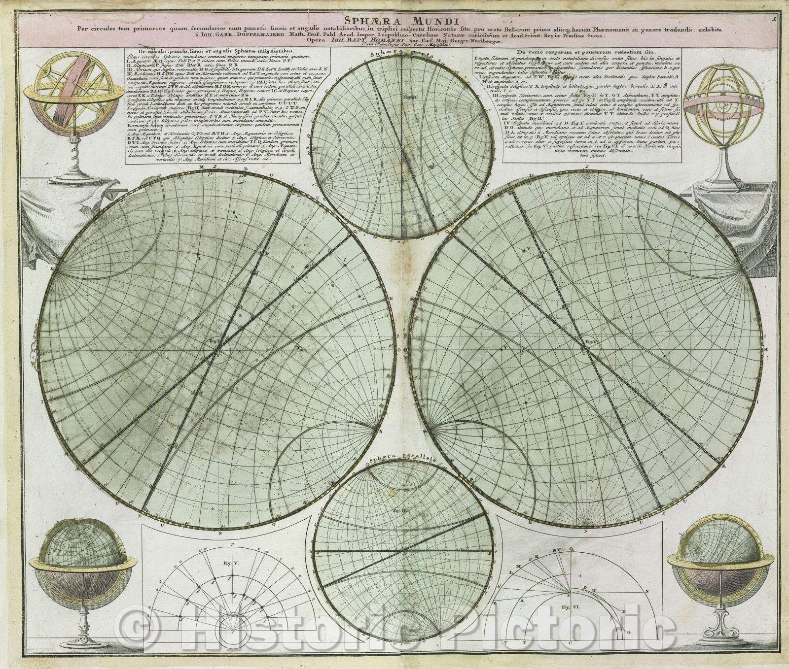 Historic Map : Sphaera Mundi per circulos tam primarios quam secundarios cum punctis, lineis et angulis notabilioribus, in triplici respectu horizontis situ, 1742 , Vintage Wall Art