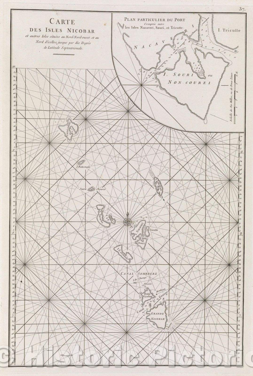 Historic Map : Carte des Isles Nicobar et autres situees au Nord-Nord-ouest et au Nord d'icelles, jusque par dix Degres de latitude septentrionale., 1775 , Vintage Wall Art