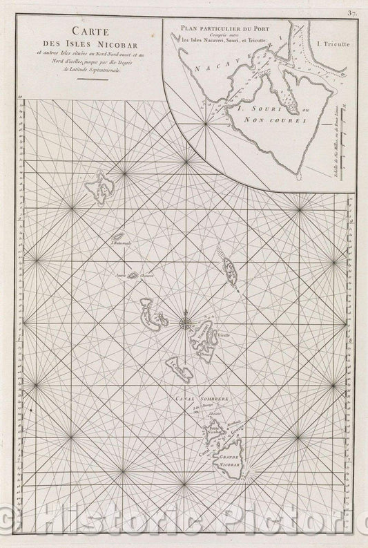 Historic Map : Carte des Isles Nicobar et autres situees au Nord-Nord-ouest et au Nord d'icelles, jusque par dix Degres de latitude septentrionale., 1775 , Vintage Wall Art