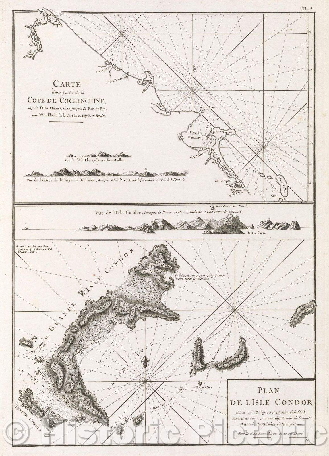 Historic Map : Carte dune partie de la cote de Cochinchine, depuis l'Isle Cham-Collao jusqu'a la Riv. du Roi. par Mr. le Floch de la Carriere, Capit. de Brulot., 1775 , Vintage Wall Art