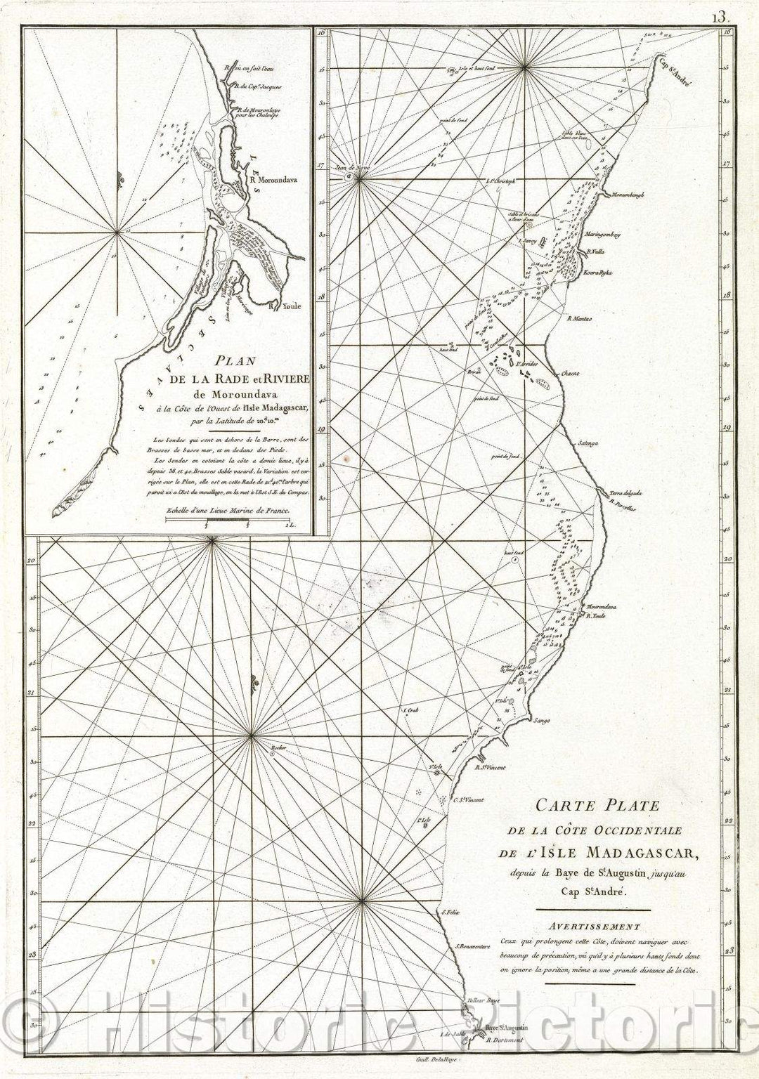 Historic Map : Carte plate de la Cote Occidentale de l'Isle Madagascar, depuis la Baye de St. Augustin jusquau Cap St. Andre., 1775 , Vintage Wall Art