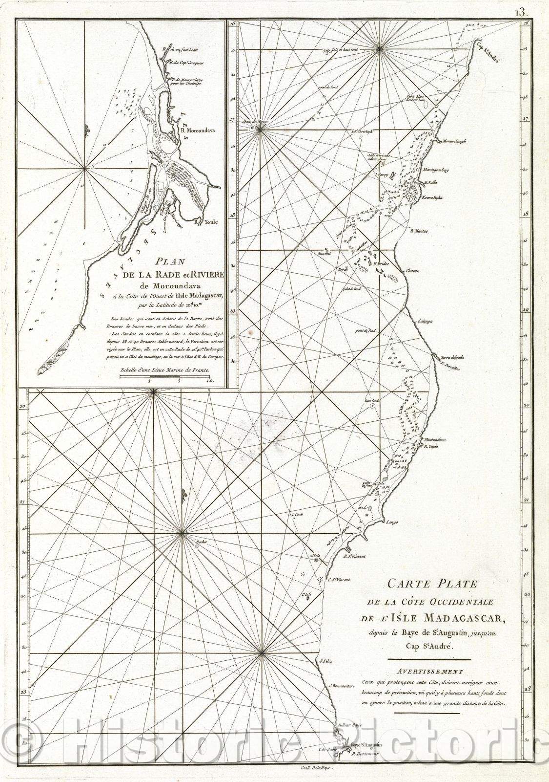 Historic Map : Carte plate de la Cote Occidentale de l'Isle Madagascar, depuis la Baye de St. Augustin jusquau Cap St. Andre., 1775 , Vintage Wall Art