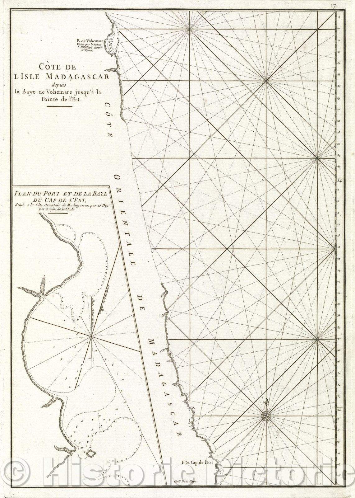 Historic Map : Cote de lIsle Madagascar depuis la Baye de Vohemare jusqu a la Pointe de l'Est., 1775 , Vintage Wall Art