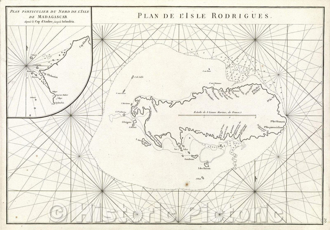 Historic Map : Plan de l'Isle Rodrigues., 1775 , Vintage Wall Art