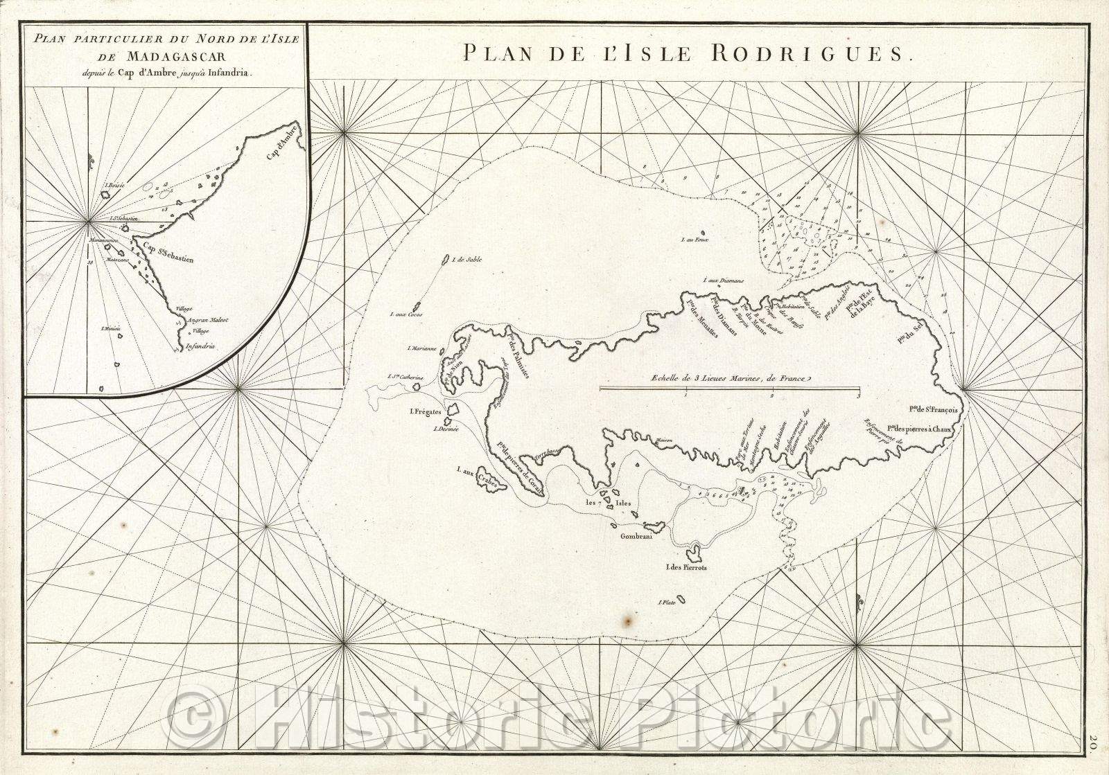 Historic Map : Plan de l'Isle Rodrigues., 1775 , Vintage Wall Art