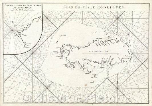 Historic Map : Plan de l'Isle Rodrigues., 1775 , Vintage Wall Art