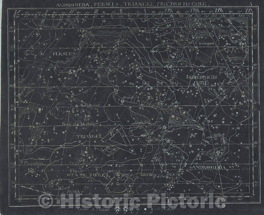 Historic Map : Andromeda, Perseus, Triangle, Friedrichsehre.  3, 1799 , Vintage Wall Art