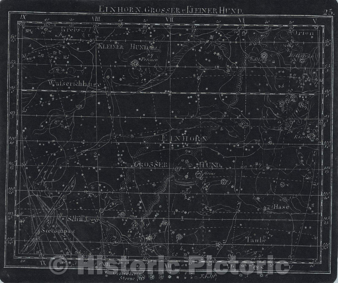 Historic Map : Einhorn, Grosser U. Kleiner Hund.  25., 1799 , Vintage Wall Art