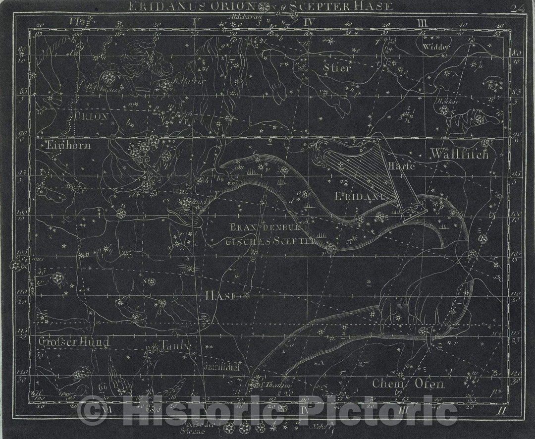 Historic Map : Eridanus Orion Scepter Hase  24, 1799 , Vintage Wall Art