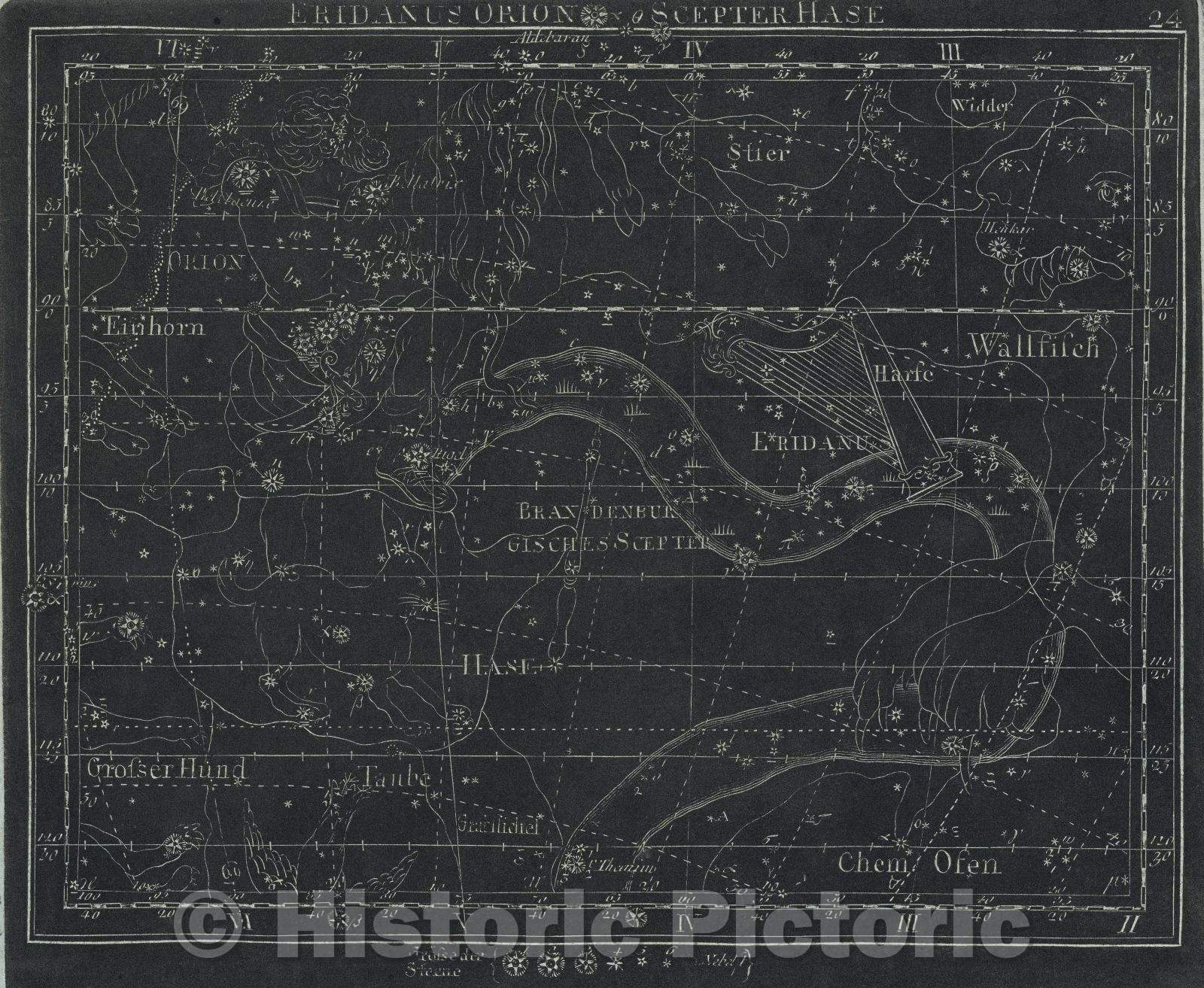 Historic Map : Eridanus Orion Scepter Hase  24, 1799 , Vintage Wall Art