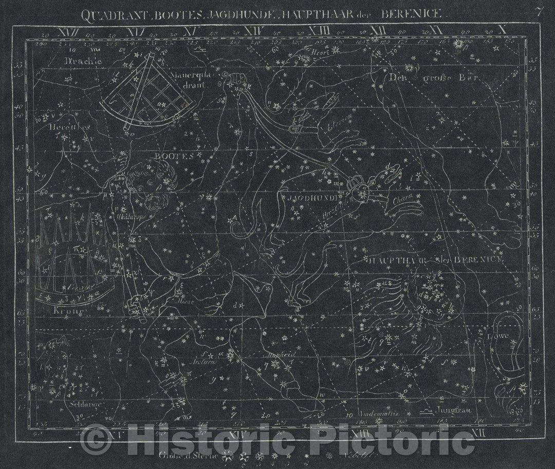 Historic Map : Quadrant, Bootes, Jagdhunde, Haupthaar der Berenice.  7, 1799 , Vintage Wall Art