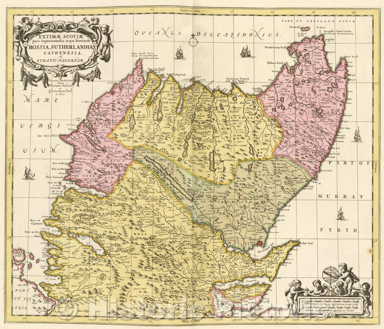 Historic Map : Extimae Scotiae pars septentrionalis, in qua provinciae Rossia, Sutherlandia, Cathenesia, et Strath-Naverniae., c. 1708 , Vintage Wall Art