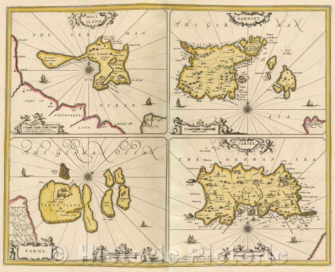 Historic Map : Holy Iland., c. 1708 , Vintage Wall Art