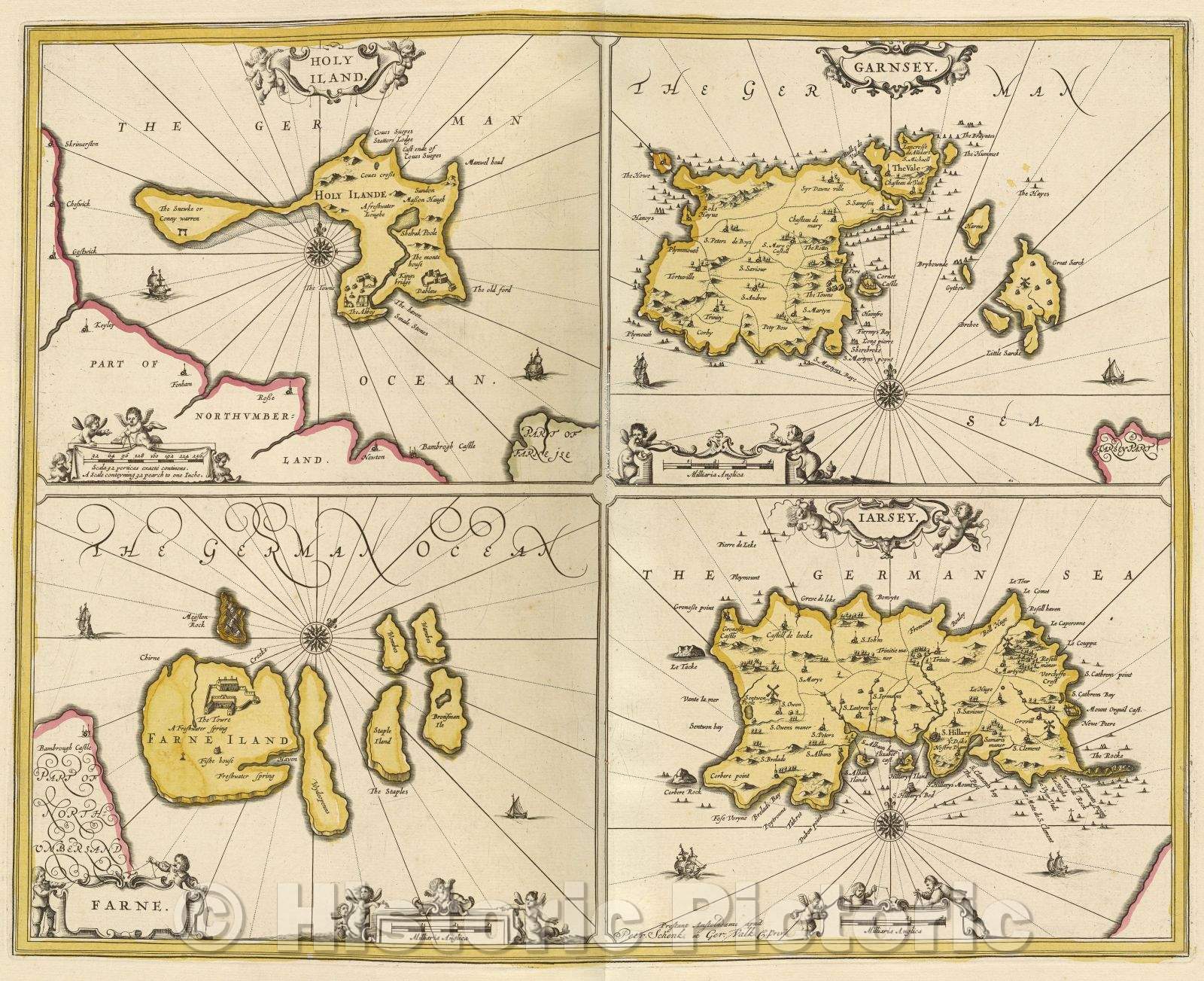 Historic Map : Holy Iland., c. 1708 , Vintage Wall Art