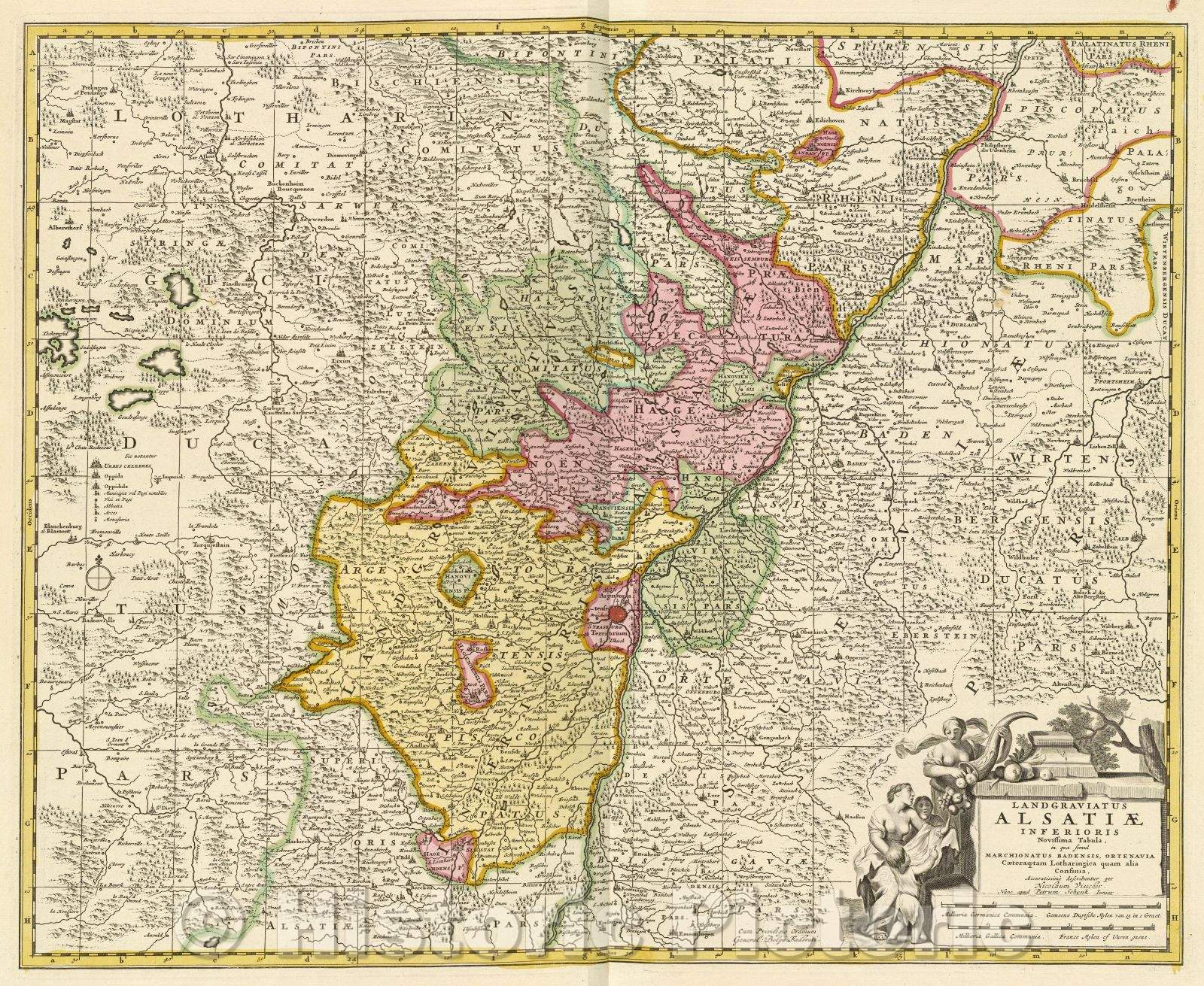 Historic Map : Landgraviatus Alsatiae inferioris novissima tabula, in qua simul Marchionatus Badensis, Ortenavia caeteraque tam Lotharingica quam alia confinia. , c. 1708 , Vintage Wall Art