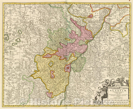 Historic Map : Landgraviatus Alsatiae inferioris novissima tabula, in qua simul Marchionatus Badensis, Ortenavia caeteraque tam Lotharingica quam alia confinia. , c. 1708 , Vintage Wall Art
