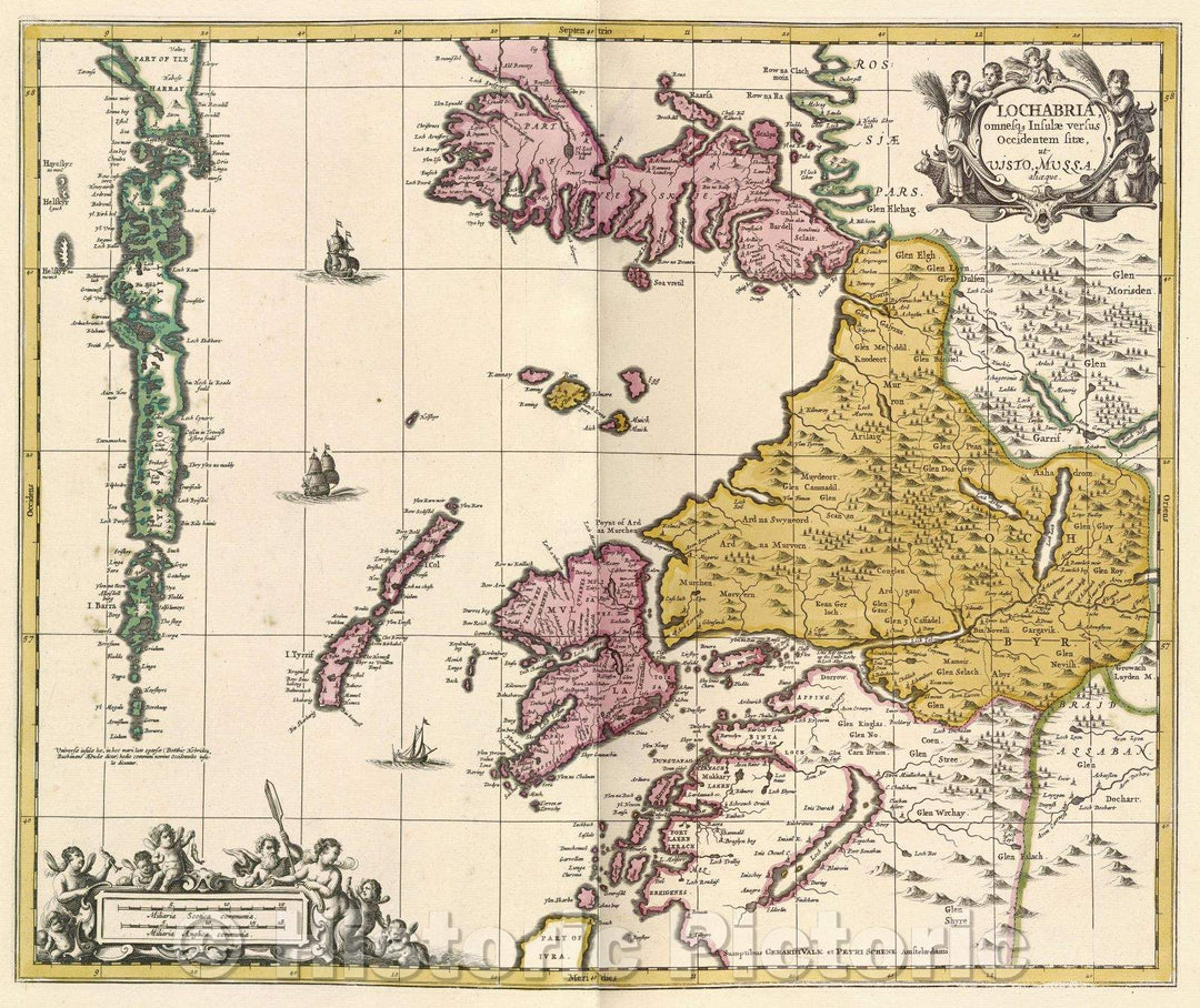 Historic Map : Lochabria, omnesque insulae versus occedentem sitae, ut Uisto, Mulla aliaeque., c. 1708 , Vintage Wall Art