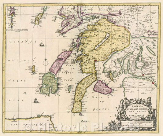Historic Map : Lorna, Knapdalia, Cantire, Iura, Ila, Glota, et Buthe insulae., c. 1708 , Vintage Wall Art