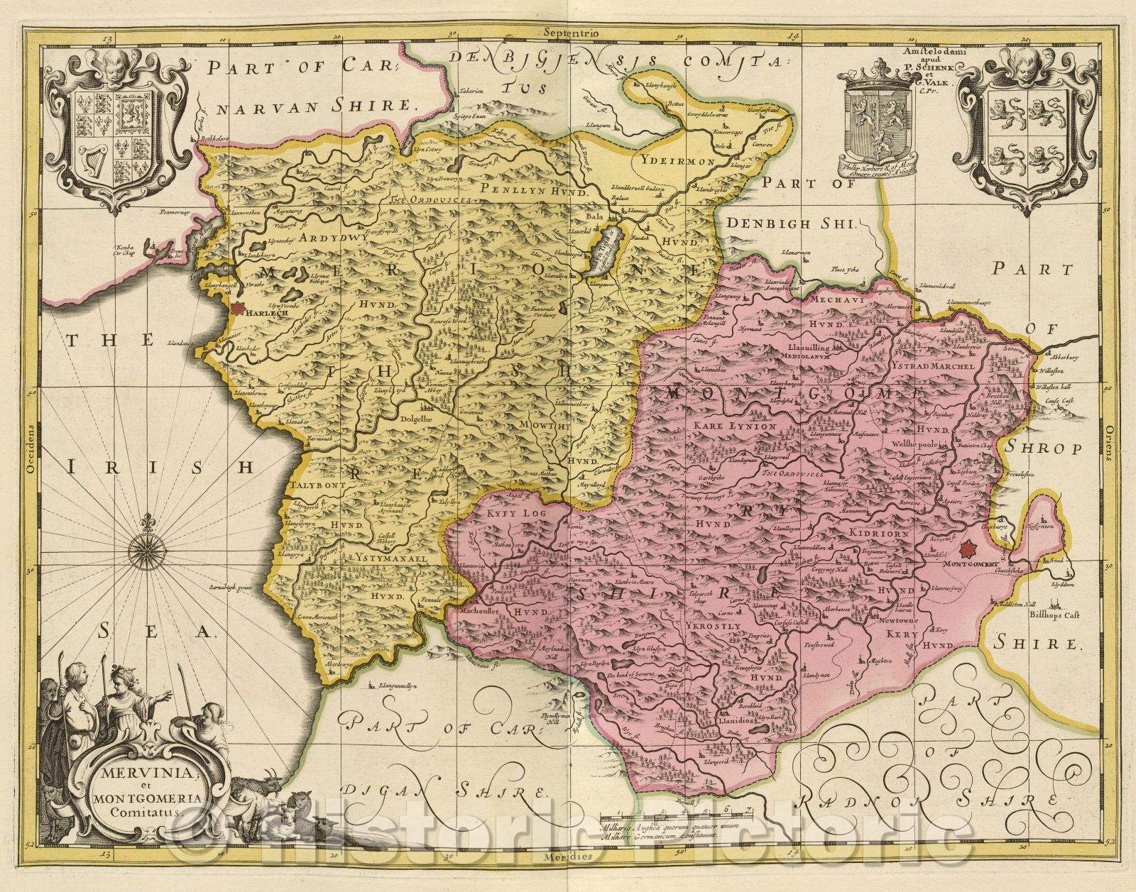 Historic Map : Mervinia; et Montgomeria Comitatus., c. 1708 , Vintage Wall Art