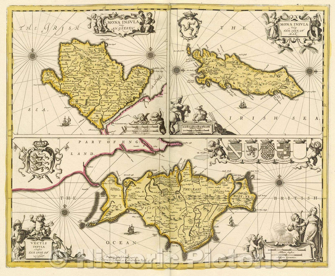 Historic Map : Mona Insula Vulgo Anglesey., c. 1708 , Vintage Wall Art