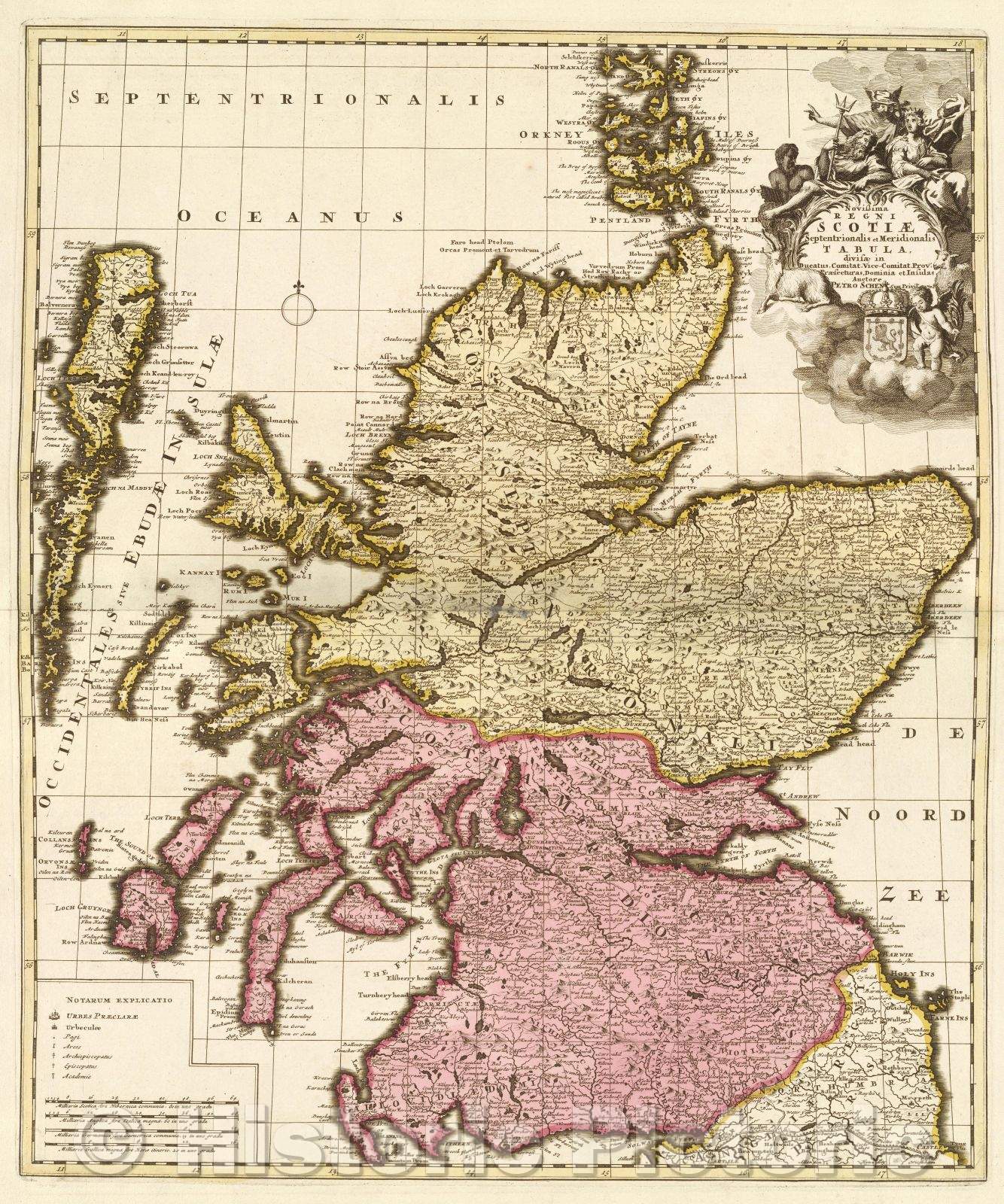 Historic Map : Novissima Regni Scotiae septentrionalis et meridionalis tabula, divisae in ducats, comitat. vice-comitat. prov. praefecturas, c. 1708 , Vintage Wall Art