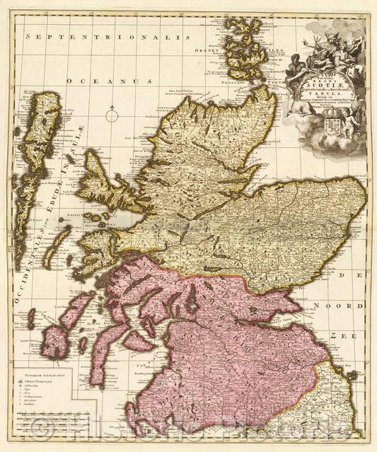 Historic Map : Novissima Regni Scotiae septentrionalis et meridionalis tabula, divisae in ducats, comitat. vice-comitat. prov. praefecturas, c. 1708 , Vintage Wall Art
