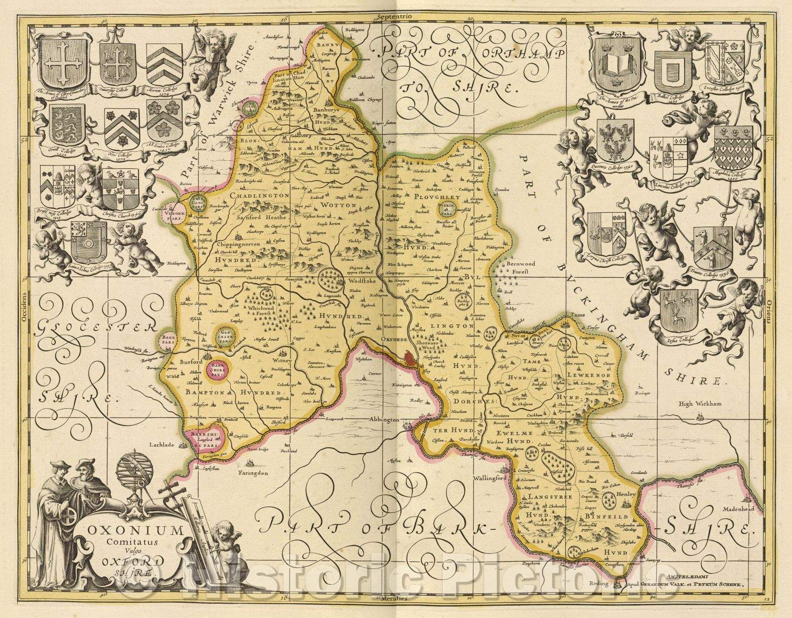 Historic Map : Oxonium Comitatus Vulgo Oxfordshire., c. 1708 , Vintage Wall Art