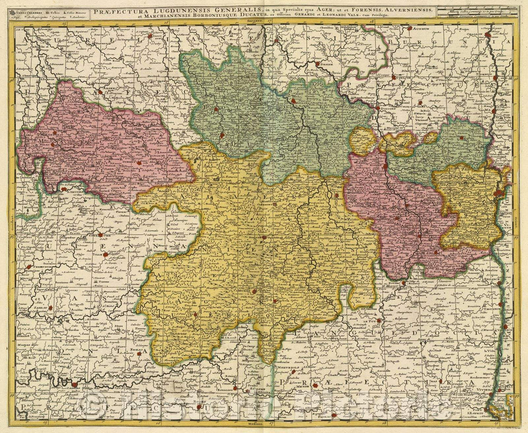 Historic Map : Praefectura Lugdunensis Generalis, in qua Specialis ejus Ager; ut et Forensis. Alverniensis, et Marchiansis Borbonisque Ducatus , c. 1708 , Vintage Wall Art