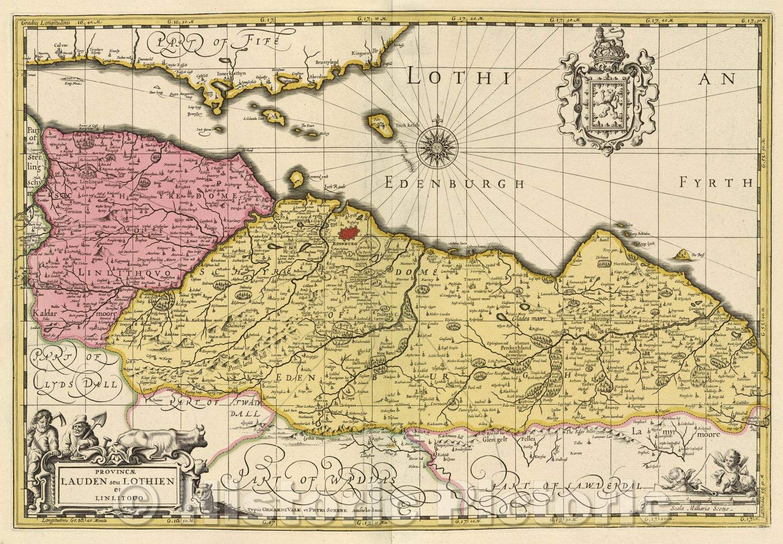 Historic Map : Provincae Lauden seu Lothien et Linlitouo., c. 1708 , Vintage Wall Art