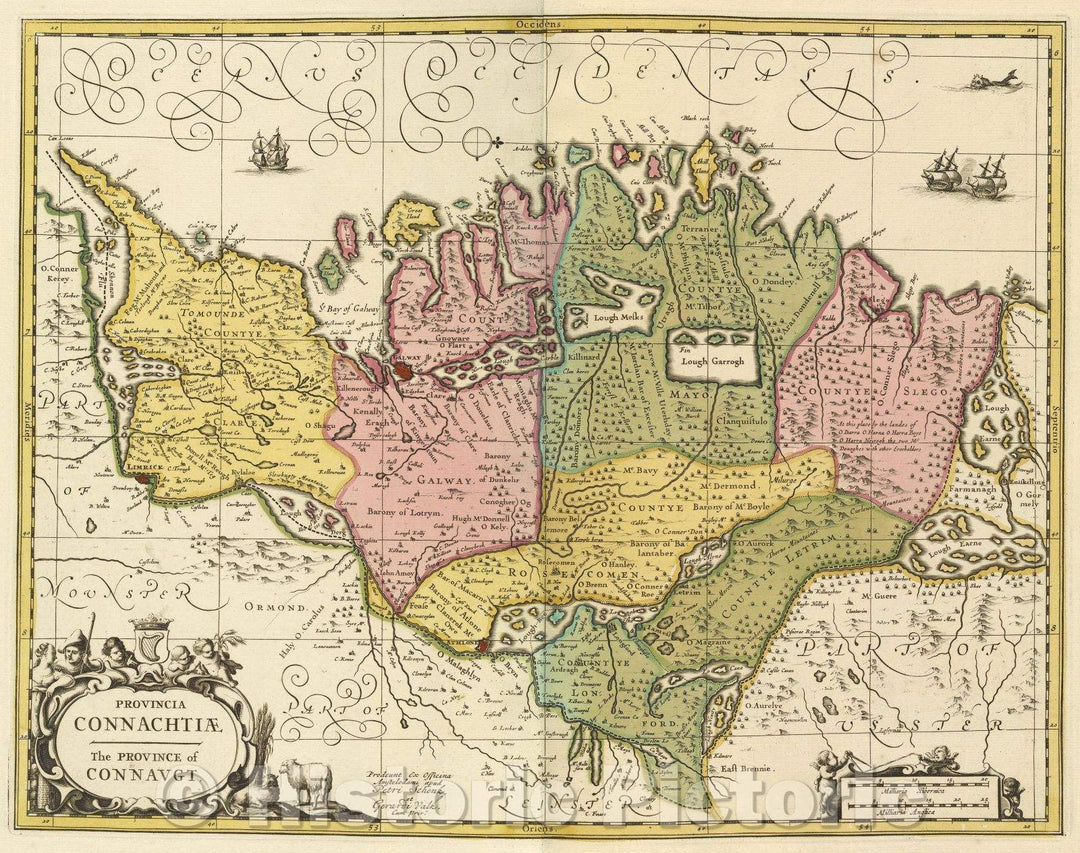 Historic Map : Provincia Connactiae The province of Connavgt., c. 1708 , Vintage Wall Art