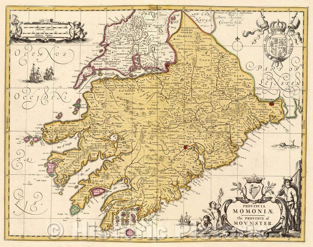 Historic Map : Provincia Momoniae The province of Mounster., c. 1708 , Vintage Wall Art