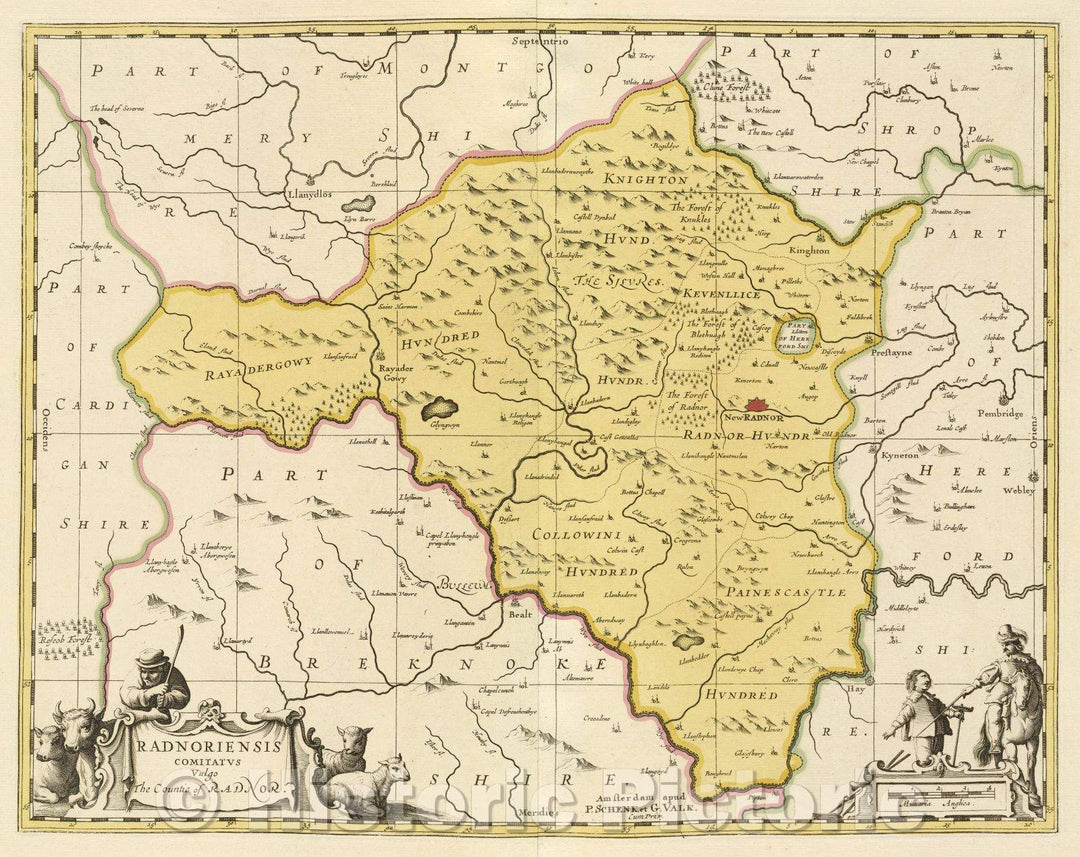 Historic Map : Radnoriensis Comitatus vulgo the Countie of Radnor., c. 1708 , Vintage Wall Art