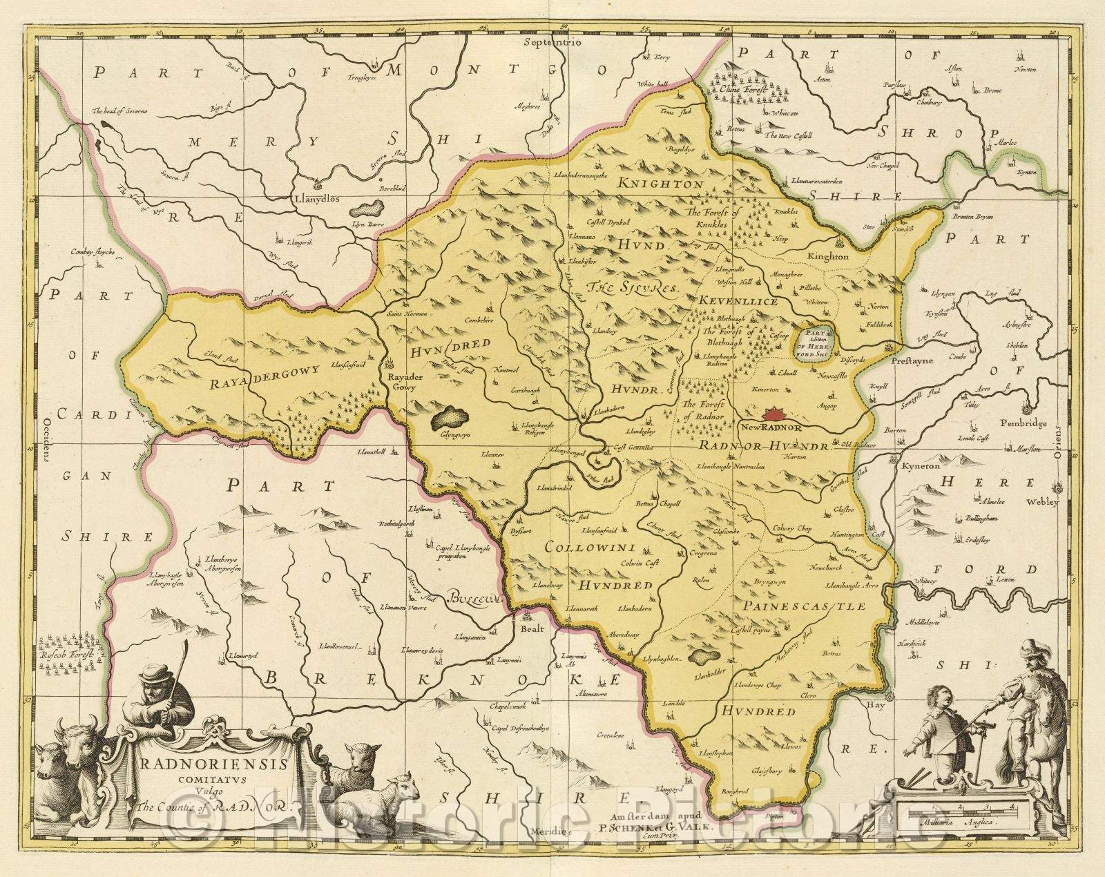 Historic Map : Radnoriensis Comitatus vulgo the Countie of Radnor., c. 1708 , Vintage Wall Art