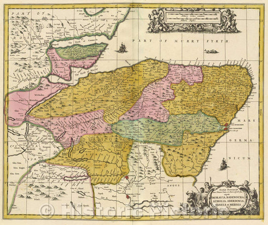 Historic Map : Scotiae provinciae intra flumen Taum, et Murra fyrth situe, utpote Moravia, Badenocha, Atholia, Aberdonia, Baneia et Mernis., c. 1708 , Vintage Wall Art