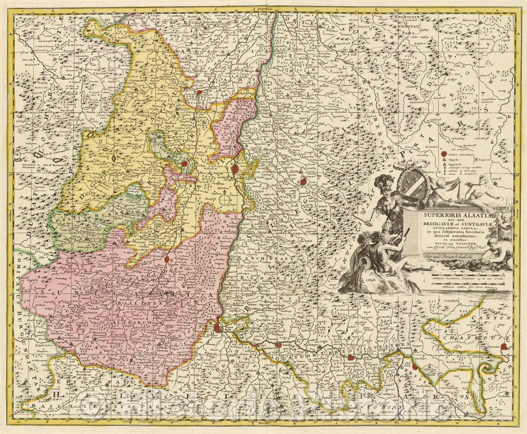 Historic Map : Superioris Alsatiae nec non Brisigaviae et Suntgaviae geographica tabula, in qua subjacentia territoria distincte ostenduntur. , c. 1750 , Vintage Wall Art