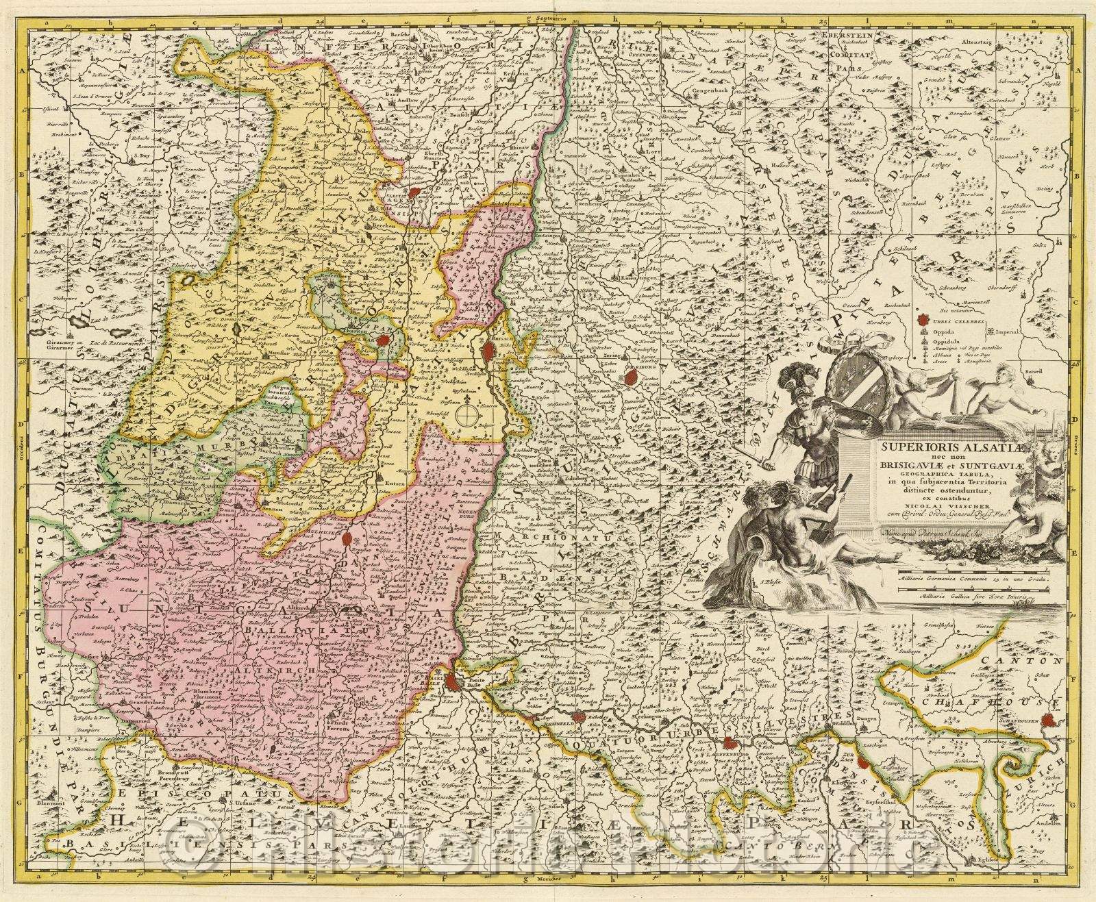Historic Map : Superioris Alsatiae nec non Brisigaviae et Suntgaviae geographica tabula, in qua subjacentia territoria distincte ostenduntur. , c. 1750 , Vintage Wall Art