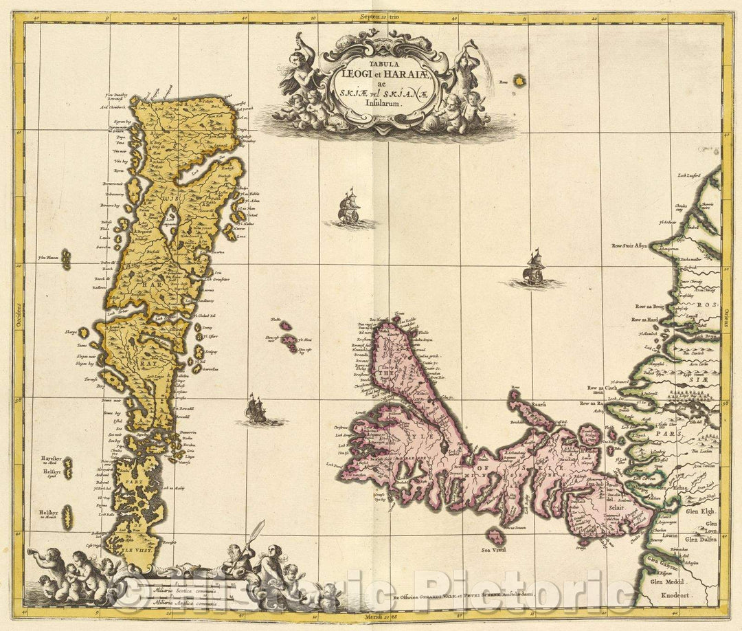 Historic Map : Tabula Leogi et Haraiae, ac Skjae vel Skjanae insularum., c. 1708 , Vintage Wall Art