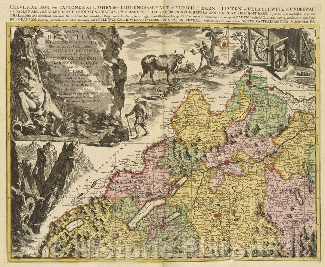 Historic Map : Sheet 1 of 4 sheet set Cartouche reads: Nova Helvetiae Tabula Geographica Illustrissimis et Potentissimis Cantonibus, 1715 , Vintage Wall Art