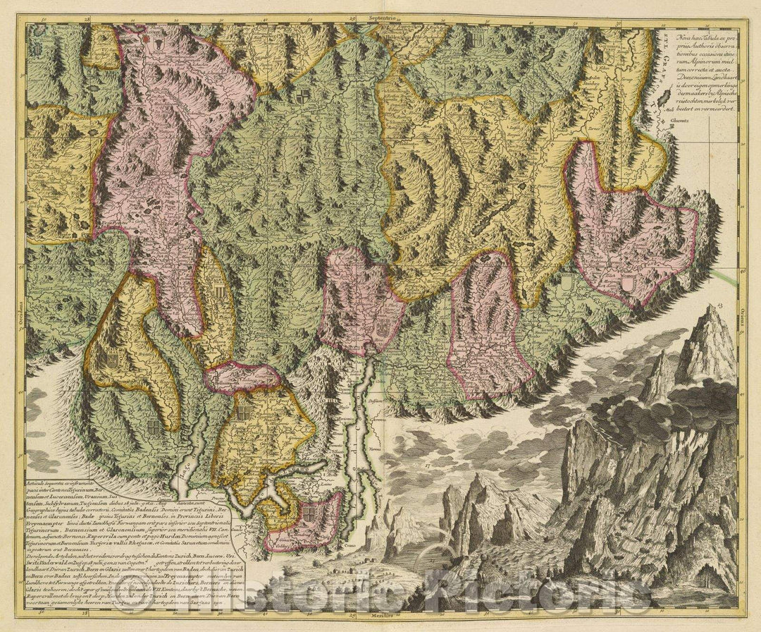 Historic Map : Sheet 3 of 4 sheet set Cartouche from sheet 1 reads: Nova Helvetiae Tabula Geographica Illustrisimis et Potentissimis Cantonibus et Rebuspublicis, 1715 , Vintage Wall Art