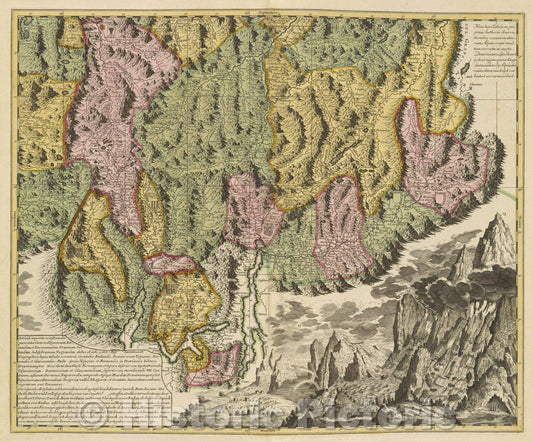 Historic Map : Sheet 3 of 4 sheet set Cartouche from sheet 1 reads: Nova Helvetiae Tabula Geographica Illustrisimis et Potentissimis Cantonibus et Rebuspublicis, 1715 , Vintage Wall Art