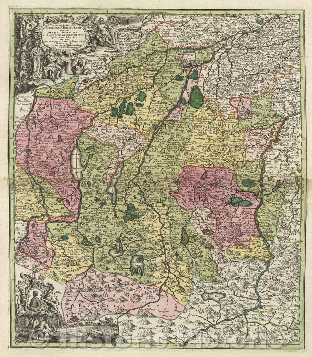Historic Map : Accurata Delineatio Episcopatg Frisingensis, una cum Dynastia Burkrainensi et comitatu Werdenfelsensi Episcopatui subjectis, c. 1753 , Vintage Wall Art