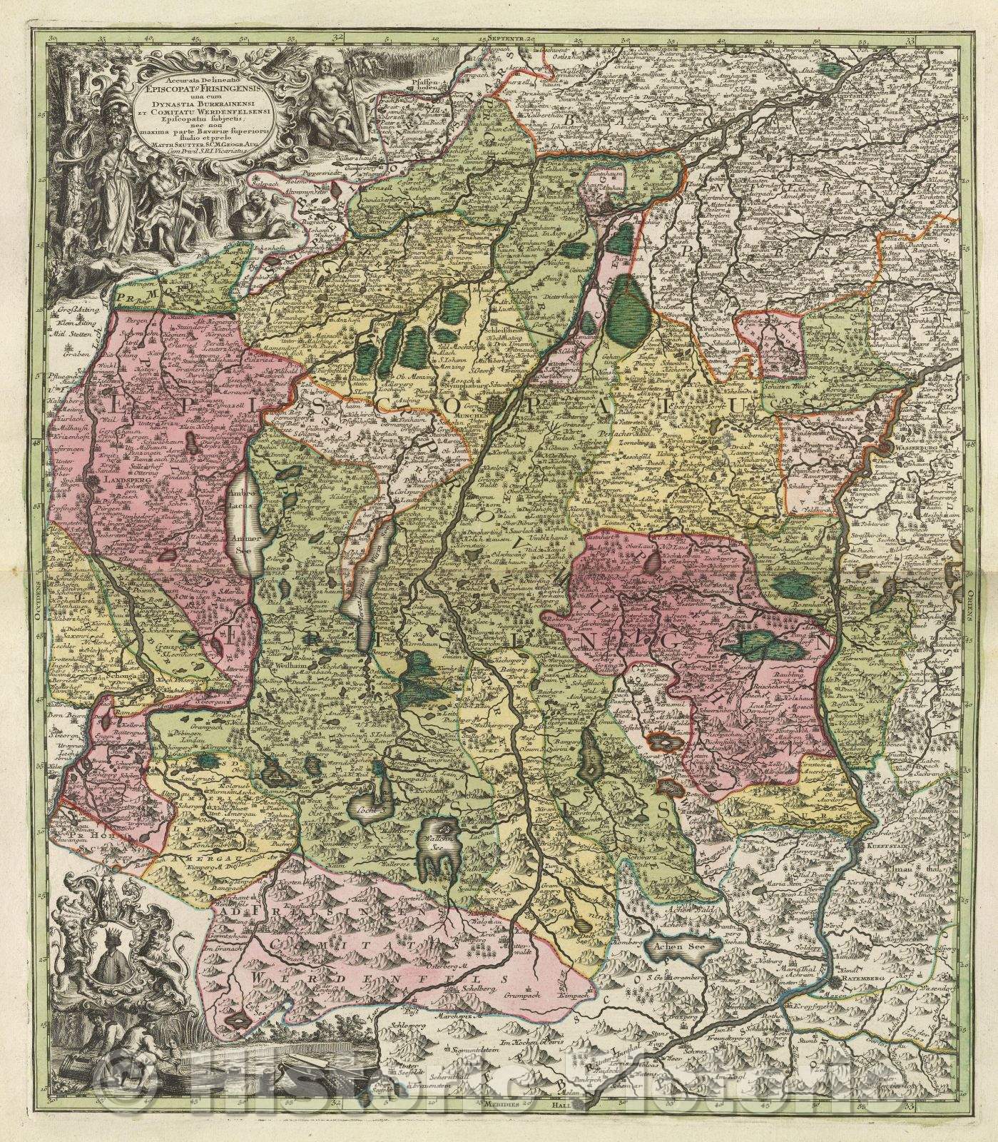 Historic Map : Accurata Delineatio Episcopatg Frisingensis, una cum Dynastia Burkrainensi et comitatu Werdenfelsensi Episcopatui subjectis, c. 1753 , Vintage Wall Art
