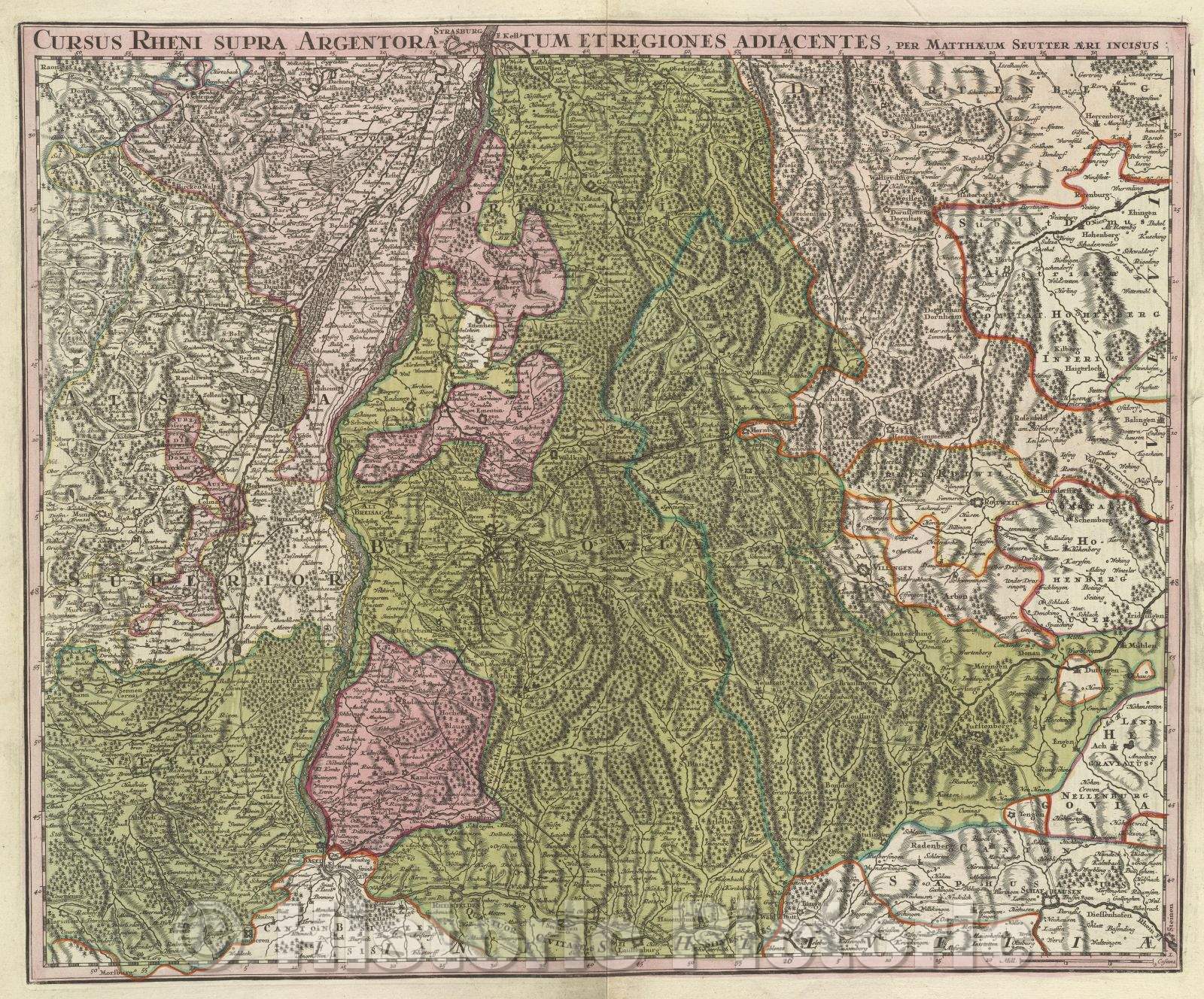 Historic Map : Cursus Rheni Supra Argentoratum et Regiones Adiacantes..., c. 1742 , Vintage Wall Art