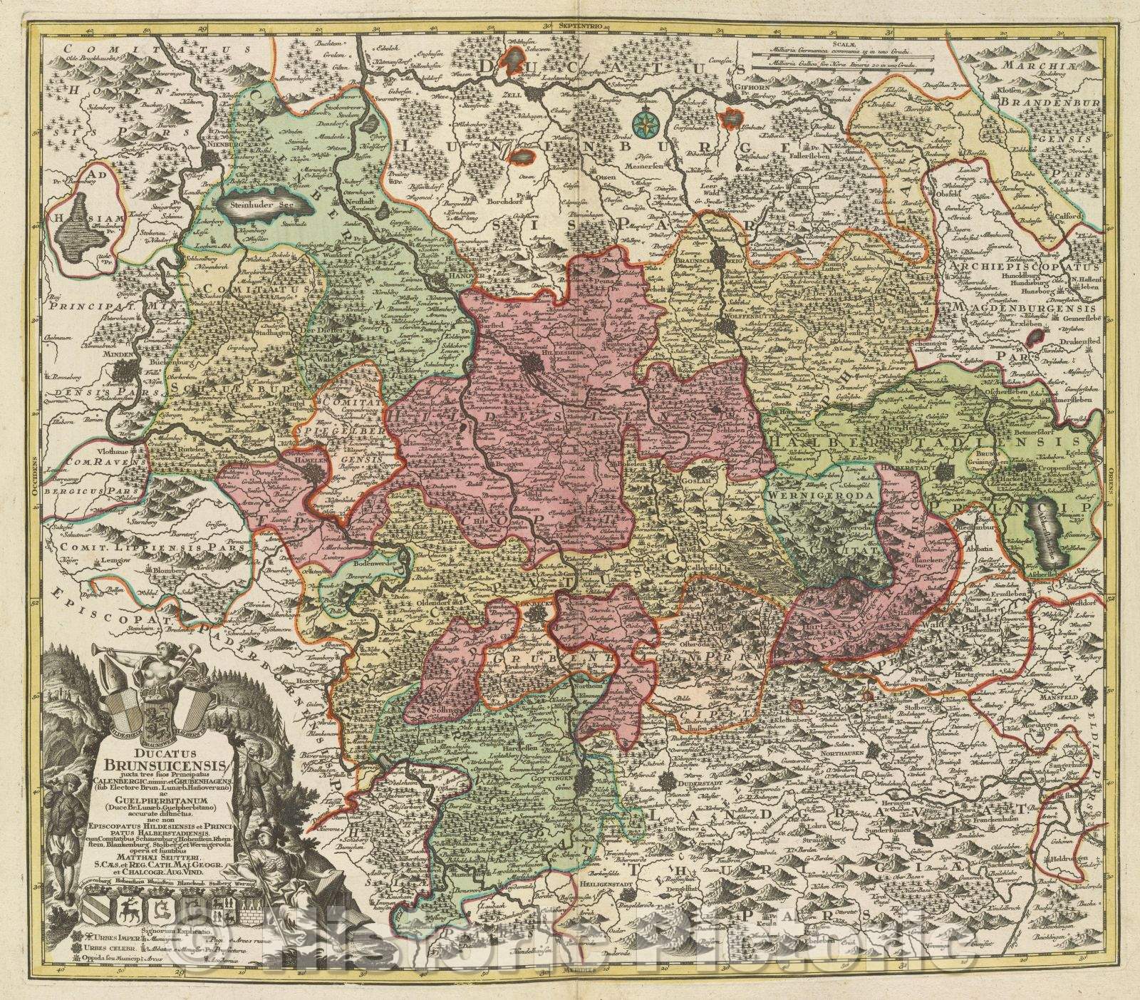 Historic Map : Ducatus Brunsuicensis juxta tres suos Principatus Calenbergic. mimir. et Grubenhagens. (sub Electore Brun. Lunaeb. Hanoverano), 1741 , Vintage Wall Art
