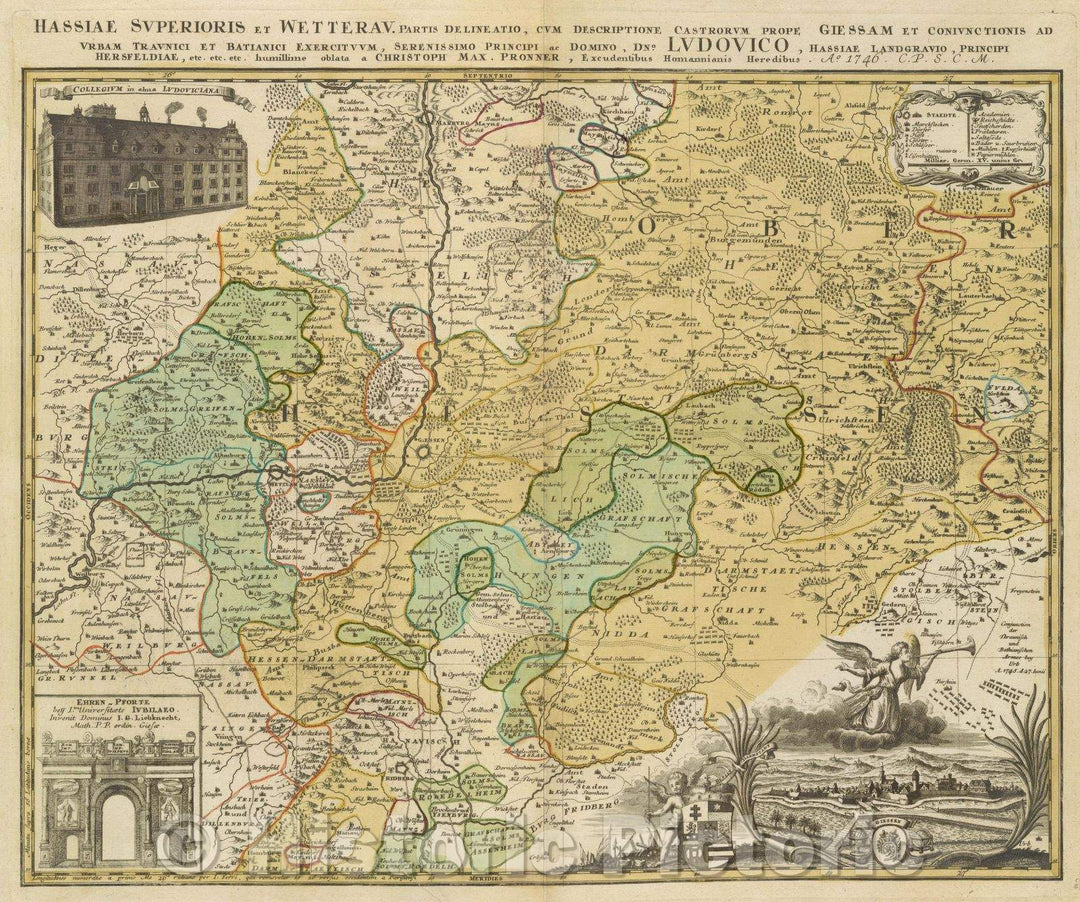 Historic Map : Hassie Superioris et Wetterau. Partis Delineatio, cum Descriptione Castrorum Prope Giessam Et Conivincitionis ad urbam Travnici, 1746 , Vintage Wall Art