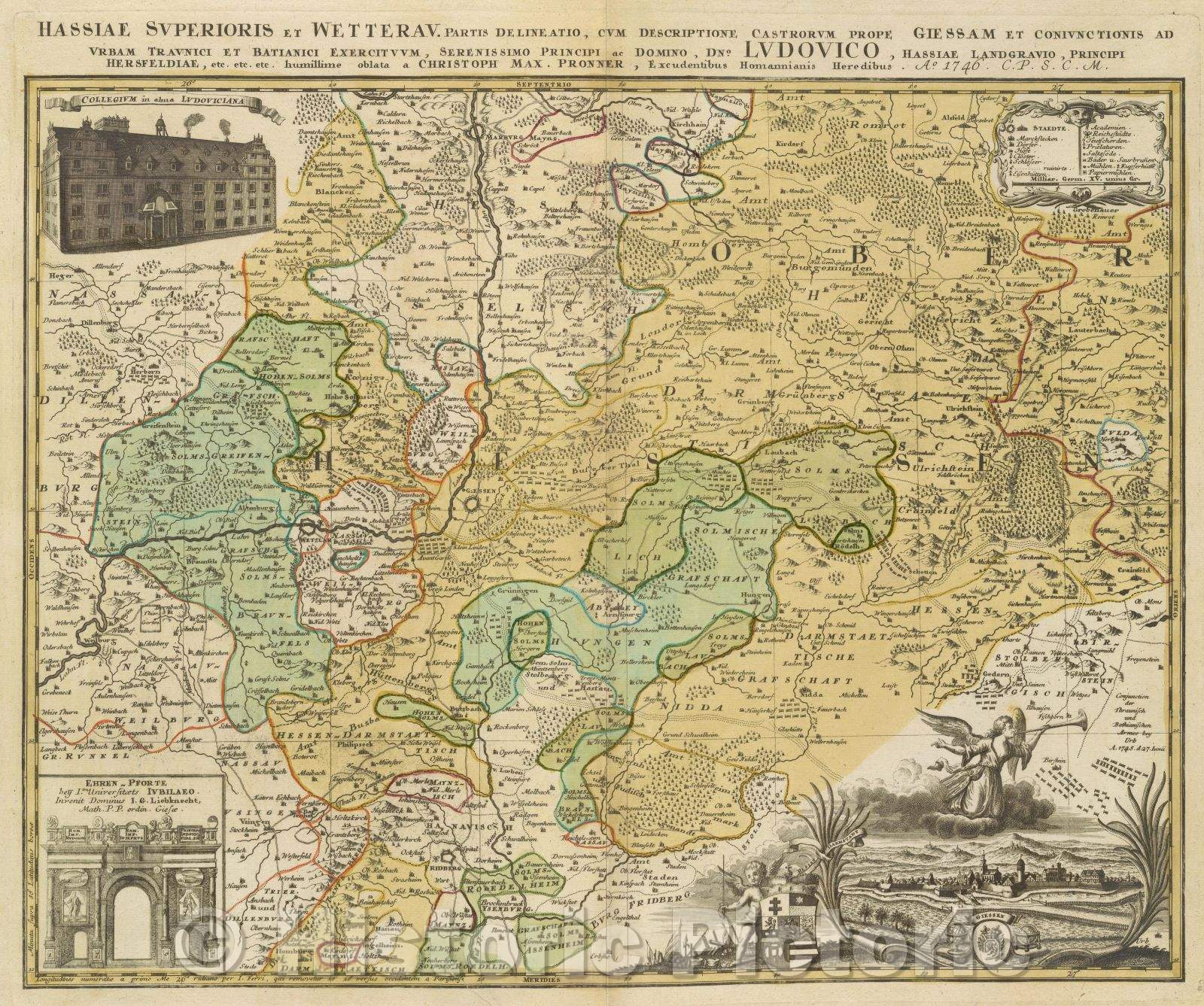 Historic Map : Hassie Superioris et Wetterau. Partis Delineatio, cum Descriptione Castrorum Prope Giessam Et Conivincitionis ad urbam Travnici, 1746 , Vintage Wall Art